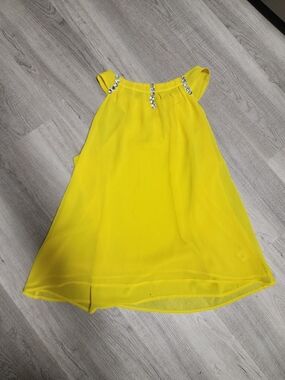 Yellow Beaded Halter Shift Dress